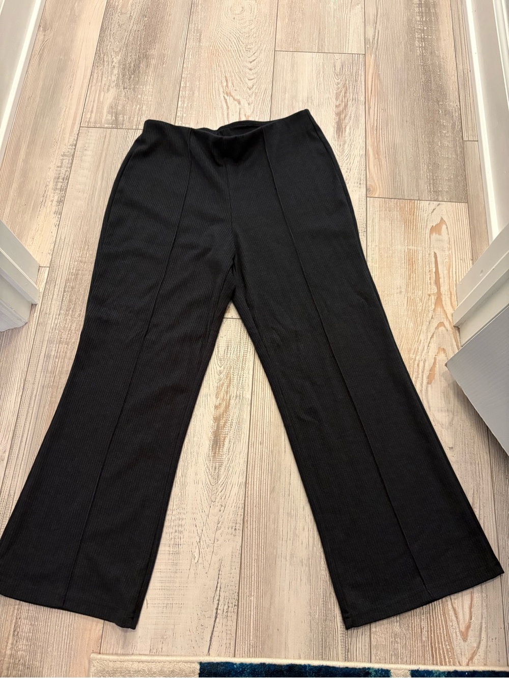 OGL Black Ribbed Wide-Leg Ankle Pants